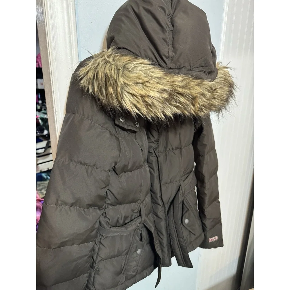 Vintage Brown Fur Hooded Hollister Women's Puffer Jacket Size XS Y2K RARE HTF - Picture 3 of 4